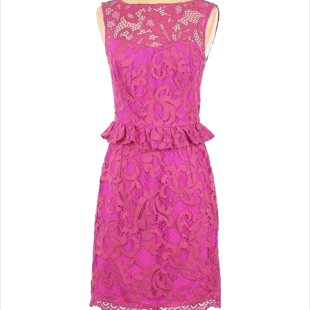 Lilly Pulitzer Hot Pink Lace Peplum Dress XS Summer Cocktail Party - Picture 4 of 11
